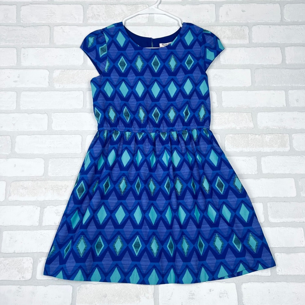 Forever 21 Girls Blue Geometric Diamond Print Cap Sleeve Dress Size 11/12